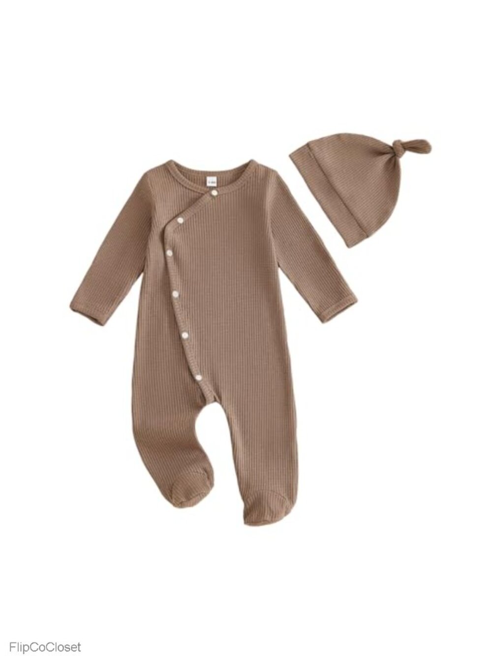 Newborn Boy Cotton Romper & Beanie Set Mitten Cuff Coming Home Outfit
